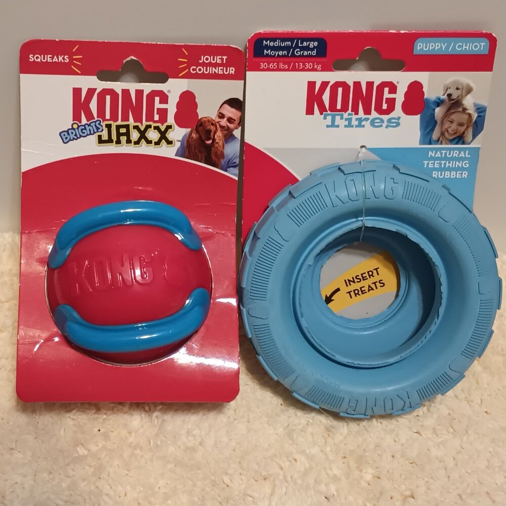 NWT ~ Bundle of 2 KONG Dog Toys Jaxx Brights Ball & Kong Tire That Holds Treats